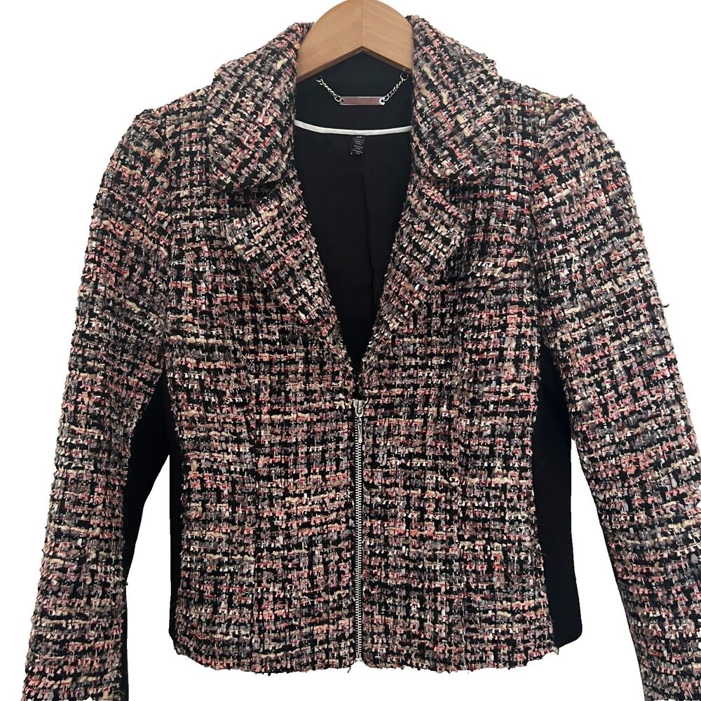 White House Black Market Blazer 6 petite Tweed Zip Jacket